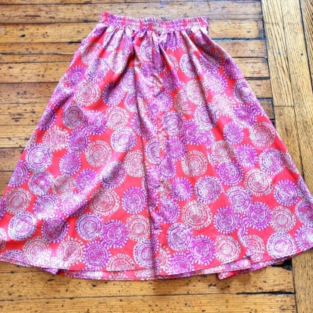 Leslie Fay Options Red, & Purple Geometric Print Elastic Waist Skirt Size Medium